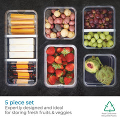 iDesign Lot de 5 boîtes de rangement pour réfrigérateur avec couvercles, boîtes de conservation en plastique recyclé pour organiser les consommables, boîtes de conservation transparentes et blanches Naty Shop