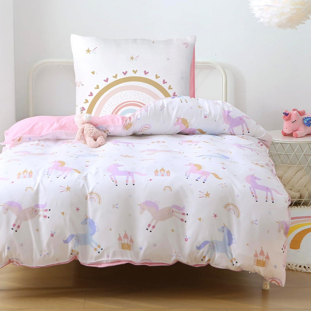 Fekohipy Bettwäsche 135X200 Mädchen Einhorn Kinderbettwäsche Rosa 3D-Druck Mikrofaser Regenbogen Kinder Bettbezug Mit Zwierzweissung Und 1 Kissenbezug 80X80Cm 2-Teilige Kinderbettwäsche-Set Naty Shop Einhornregenbogen 135X200Cm+80X80Cm