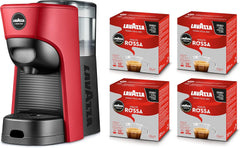 Lavazza, Espressor A Modo Mio Tiny Eco Red avec 64 capsules, Espressor en plastique recyclé, 1450 W, 220-240 V, 50/60 Hz, 0,6 litres