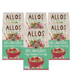 Porridge Allos non sucré aux figues et framboises | Porridge sans sucre | Muesli biologique | Muesli aux fruits | Gruau | Bouillie pour le petit déjeuner | Céréales pour le petit déjeuner | Végétalien | Paquet de 6 (6x500g)