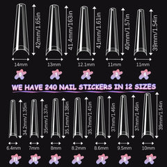 Faux Ongles Transparents Extra Longs 240 Pièces Demi-Couverture Faux Ongles Carrés Droits Faux Ongles Extensions d'Ongles Français pour Salons de Manucure et DIY Nail Art