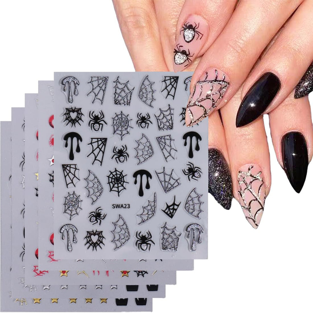 Autocollants d'ongles 3D Halloween, autocollants d'ongles stéréoscopiques 5D, décorations d'ongles, accessoires de conception d'ongles 5 pièces