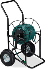 Dévidoir Relaxdays, enrouleur de tuyau mobile, raccord 1/2" et 3/4", tuyau jusqu'à 80 m, 2 roues, métal, noir