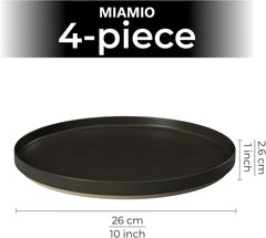 MIAMIO - Service d'assiettes pour 4 personnes / Service de table en céramique pour 4 personnes, vaisselle en grès allant au lave-vaisselle et au micro-ondes - Collection Sierra (assiettes foncées, grandes assiettes (4x))