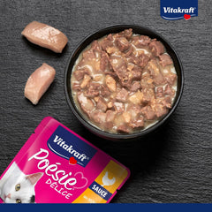 Vitakraft Poésie Délice, Nassfutter Katze, Katzennassfutter en sauce, avec poulet, Vorratspackung, ohne Zusatz von Zucker und Getreide (23x 85g)