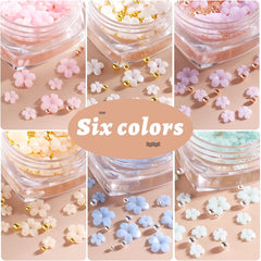 6 boîtes de breloques d'art de fleur 3D, strass de fleur en acrylique avec ornements en or et perles d'argent, bijoux en perles d'argent, accessoires de décoration pour les femmes, les femmes, conception de bijoux DIY, décoration de base…