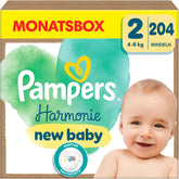Couches Pampers Harmony taille 2, 204 couches, 4 kg-8 kg, protection douce de la peau avec protection 100 % Pampers