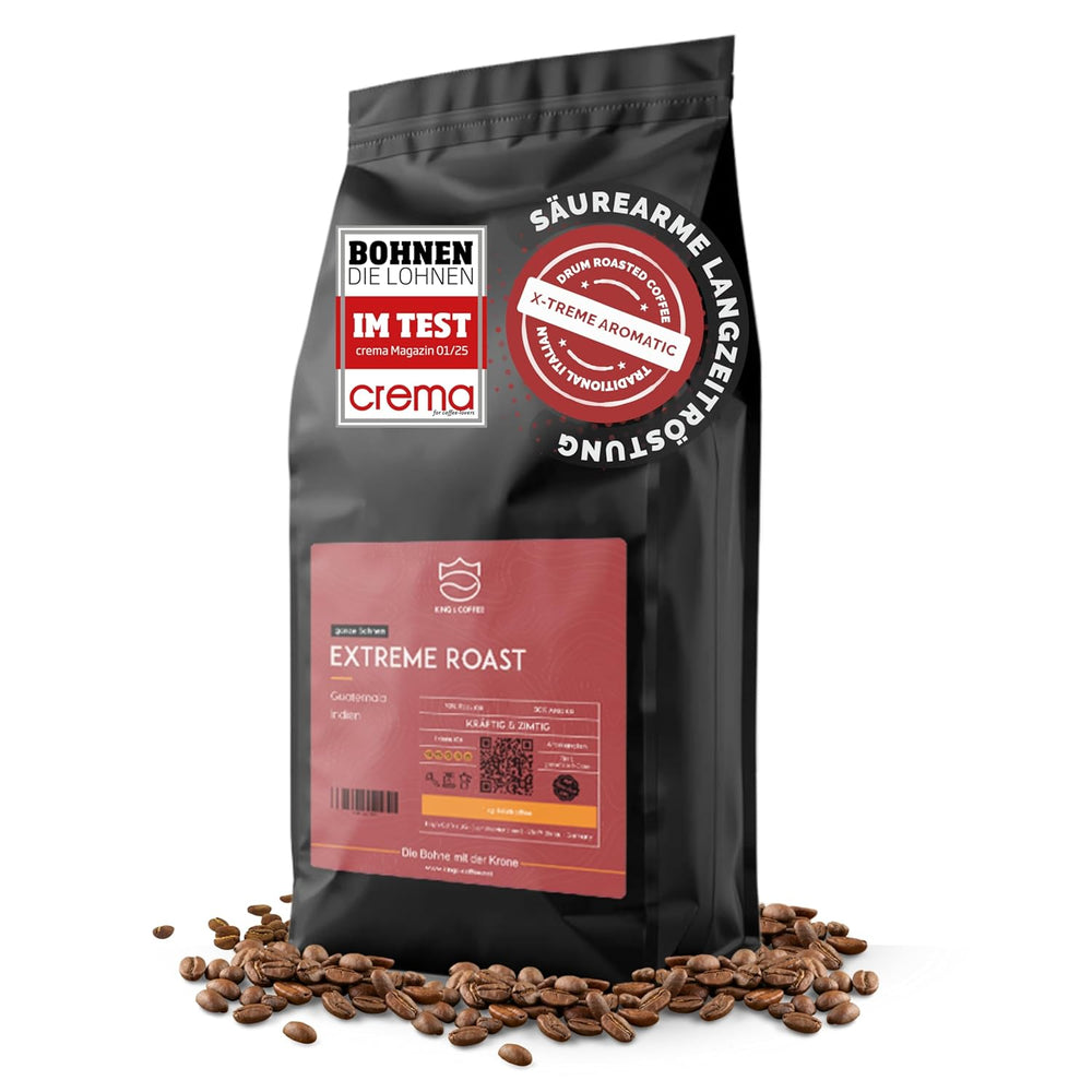 KING'S COFFEE - EXTREME ROAST - Espresso Intenso en grains - très faible acidité - torréfaction en petits lots d'Italie - grains de café pour machines entièrement automatiques et machines à porte-filtre - 1 kg