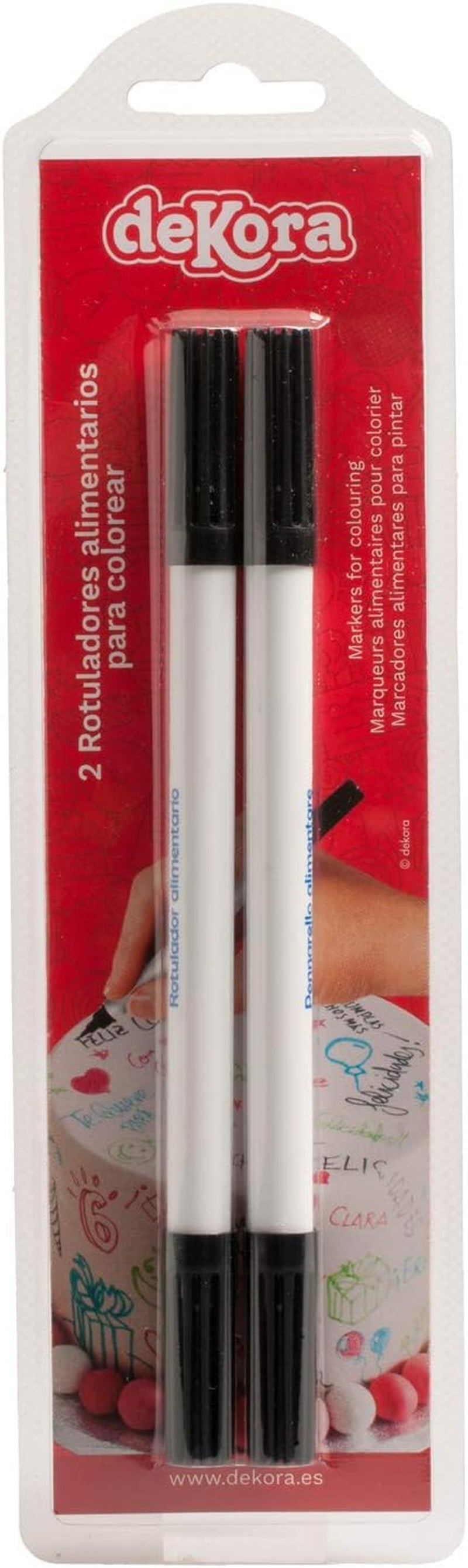 Dekora 414094 - Stylos colorants alimentaires noirs pour décorer muffins, fondant ou papier comestible - Couleur noir, Noir