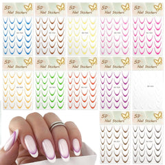 12 pièces French Tip Nagelsticker Selbstklebend Bunte French Nails Schablone Nagelaufkleber Nail Art Stickers Nageldesign DIY Nägel Zubehör(12 Farben)