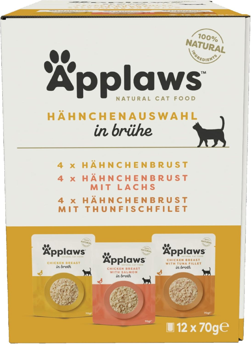 Applaws Sachets de nourriture humide naturelle pour chats, sélection de bouillon de poulet en paquet multiple - 12 sachets x 70 g