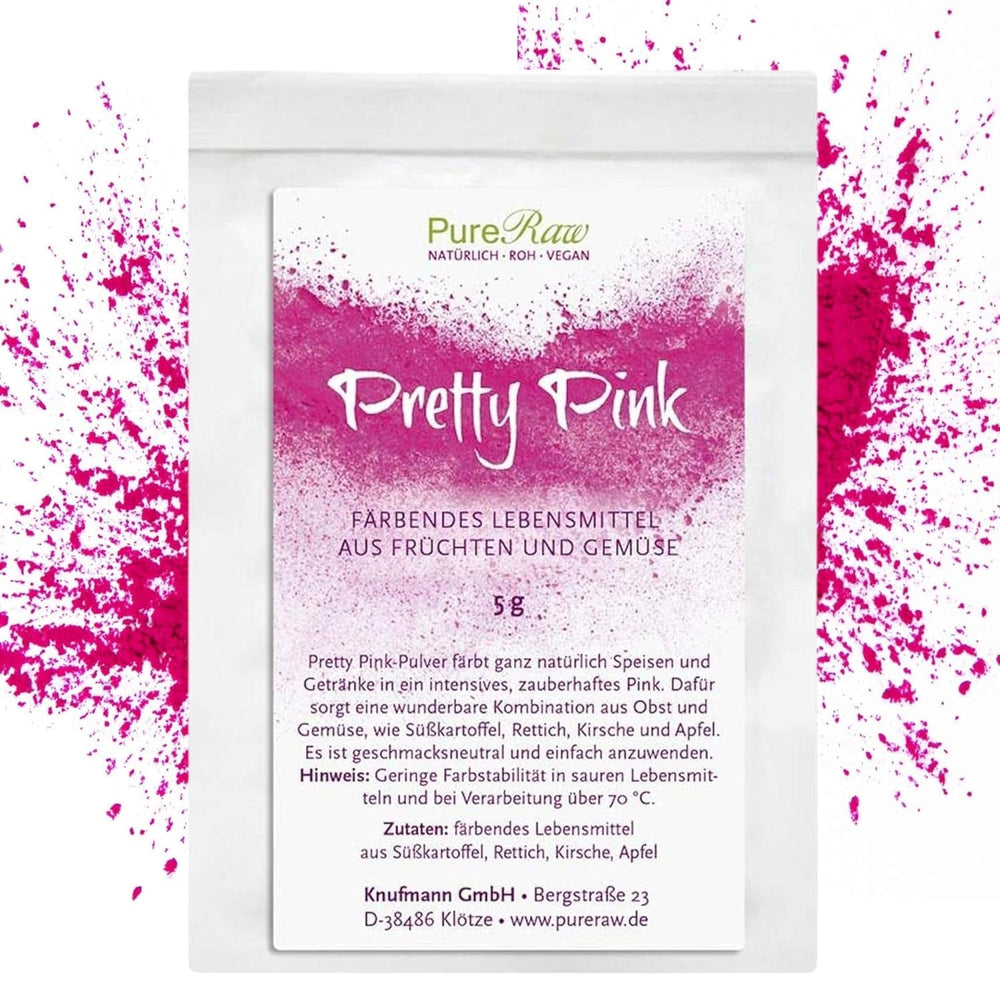 Pretty Pink Natürliche Lebensmittelfarbe Pulver Rosa (Roh Vegan) Pastel Rose Bis Intensiv Rosa-Rot - Essbare Farbe Für Lebensmittel Aus Früchten Und Gemüse - Colorant Alimentaire Naturel | Pureraw 5G Naty Shop 5 G (1Er Pack) Rose