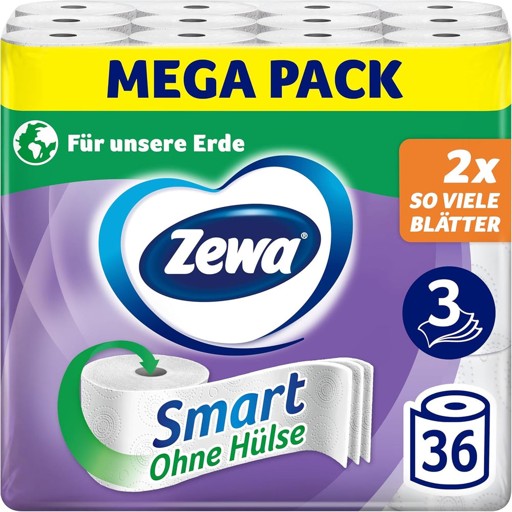 Papier toilette Zewa Smart sans manches, paquet en vrac de 36 rouleaux (9 X 4 X 300 feuilles)