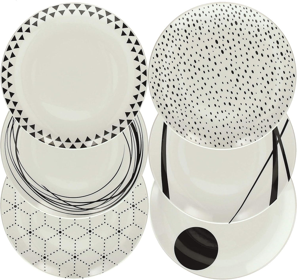 Service de table graphique, 18 pièces pour 6 personnes, porcelaine, blanc