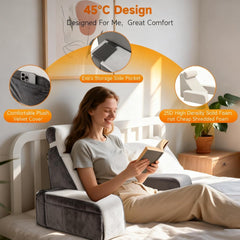 Grand coussin de lecture avec repose-nuque et accoudoirs amovibles, coussin de dossier pour lit, coussin de dos ergonomique avec bras, poche et housse lavable pour lire et regarder la télévision.