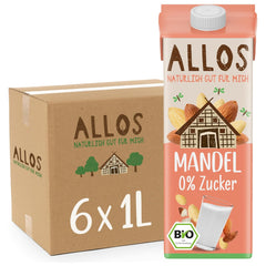 Allos Mandeldrink sans Zucker | Mandel Drink Natur | Boire à la base de Pflanzen | Mandel | Boisson végétalienne | sans lactose | 1 litre (6 pièces)