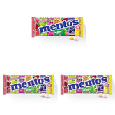 Mentos Fruit Dragees Orange Citron Fraise Bonbons à saveur de fruits à mâcher (3 rouleaux), végétalien (paquet de 3)
