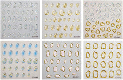JMEOWIO 6 Blatt 3D Nail Sticker Goldene Unregelmäßige Geometrische Nail Art Sticker Selbstklebend Nagelaufkleber 5D Stereoskopisch Dekoration Nageldesign Zubehör