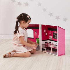 Teamson Kids - Maison de Poupée Dreamland City Café 30cm - Rose/Blanc/Noir
