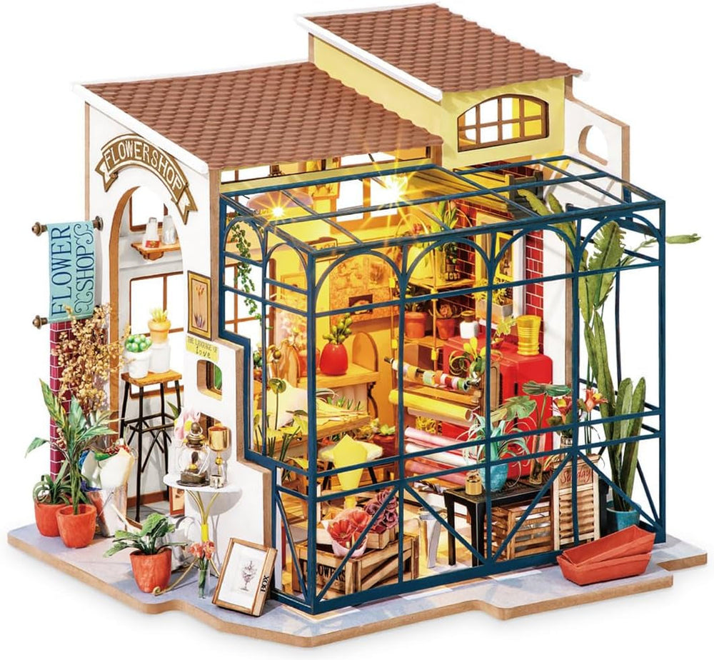 Robotime DG145 Rolife Emily's Flower Shop Maison de poupée miniature En bois, métal, tissu et carton, Dimensions : 22 X 15 X 17 Cm, Dollhouses Naty Shop Titre par défaut