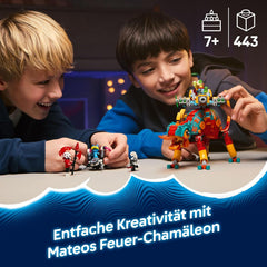 LEGO DREAMZzz Mateos Feuer-Chamäleon - Tierfigur, die Sich in EIN Spielzeug Jet & Mech oder einen Wächter verwandelt - Bauset für Mädchen und Jungen ab 7 Jahren inkl. 2 Minifiguren - Geschenk 71492