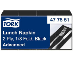 Tork 477851 Serviettes à déjeuner noires 1/8 pliées / Serviettes en papier pré-pliées 2 épaisseurs pour collations ou petits repas / Qualité avancée / 10 X 200 (2000) serviettes / 32,6 X 33 cm (L X L)