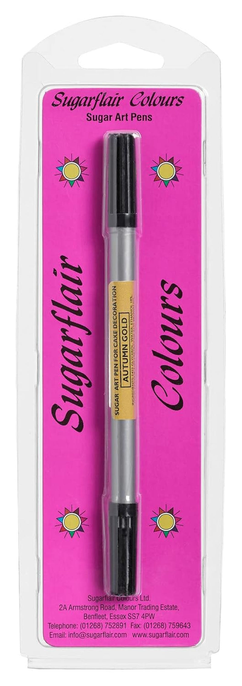 Sugarflair Gold Gold Stylos de coloration alimentaire avec motif sucre – Stylo alimentaire comestible, stylo à gâteau, fondant, pâte d'amande et décoration de glaçage royal – 1 pièce