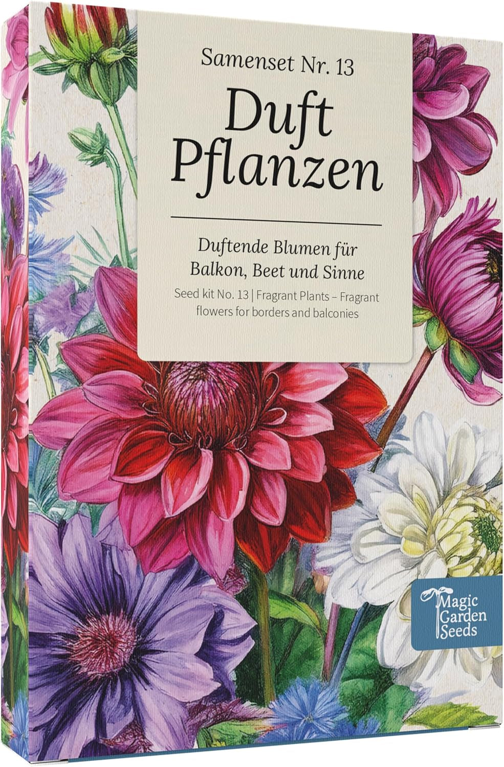 Semințe Magic Garden - Cutie cu semințe de plante parfumate - Magie florală pentru balcon, strat de flori și simțuri - Semințe cu polenizare liberă, flori fermecătoare ca idee de cadou pentru pasionații de grădinărit