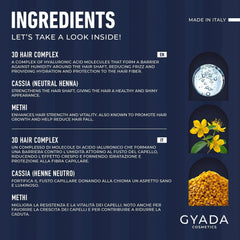 GYADA COSMETICS, Compresse Ayurvédique Renforçante Hyalurvédique, Traitement Professionnel pour Cheveux Fins et Faibles, Anti-Frizz au Methi, Maca, Henné Neutre, Masque Capillaire Naty Shop 200 ml