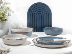 CreaTable, 21016, série moderne Scandic bleu-gris, service de table 16 pièces, service combiné en porcelaine, passe au lave-vaisselle et au micro-ondes, fabrication de qualité