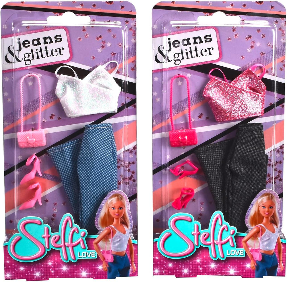 Simba Steffi Love Jeans et paillettes assortis de 2 façons UN article inclus Haut à paillettes avec jeans et accessoires de mode pour poupées de 29 cm Poupée non incluse à partir de 3 ans