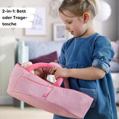 HABA Puppentragetasche Rosarot – Puppenzubehör für Babypuppen & Stoffpuppen, Tragetasche & Puppenbett mit Decke, Spielzeug ab 18 Monaten – 1305072001