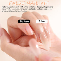 Lot de faux ongles – 240 pièces courtes et carrées, modèle en gel souple, dégradé de blanc nu, colle naturelle sur faux ongles pour femme, à faire soi-même (dégradé nu, 240X)