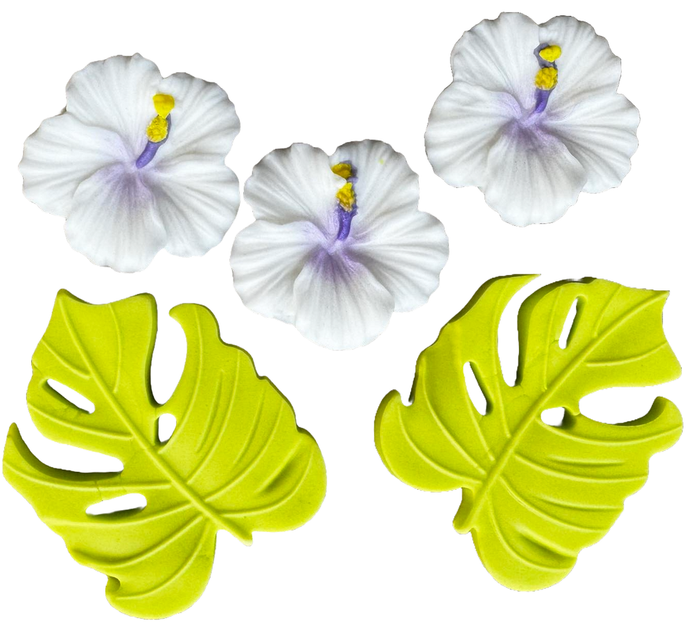 Set 5 decoratiuni comestibile din zahar, Hibiscus Decoratiuni din Pasta de Zahar Naty Shop
