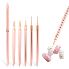 Nail Art Liner-Brush 5-Teiliges Gel-Nagellack-Malerei-Nagel-Punkt-Zeichnungs-Werkzeug für Lange Linien Kunst-Design-Stift-Set Metallgriff Nail-Art-Design-Binsel for Frauen