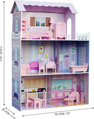 Maison de poupée géante Olivia's Small World, grande maison de poupée en bois avec meubles et accessoires, maison de poupée à 3 étages pour enfants, maison de poupée pour poupées de 12", 3 ans + Naty Shop Dollhouses