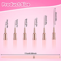 6 Stück Liner Nailart Pinsel Nageldesign Pinsel Set Dünn Acryl Nagelpunkt-Zeichenwerkzeug Nägel Dünne Nagelpinsel Set Für Lange Linien, Dünne Details, Feines Zeichnen 5/7/9/11/15/25 Mm(Rosa)