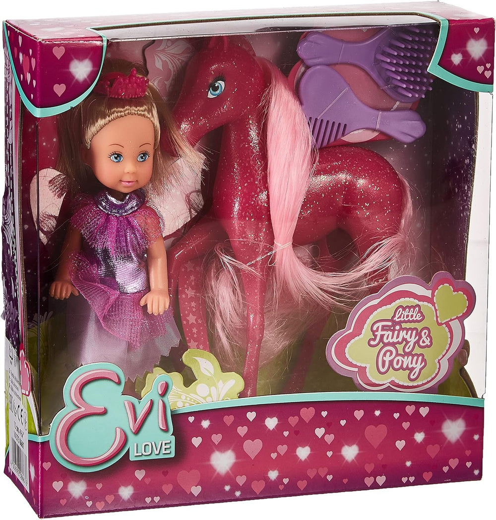 Simba 105738667 - Evi Love Little Fairy & Pony, Spielpuppe als Prinzessin mit Fantasie Pferd, 12cm, ab 3 Jahre