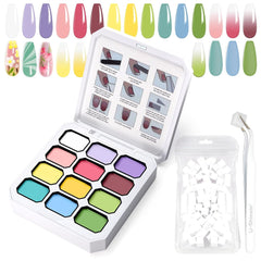 Gel de peinture dégradé, 12 couleurs de vernis à ongles gel ombré avec 100 éponges à ongles et 4 griffes en métal pour manucure française DIY Nail Art, Set I