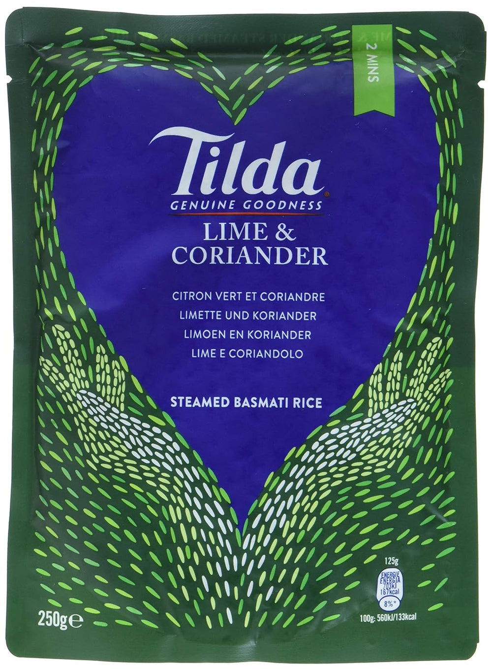 TILDA Riz basmati cuit à la vapeur avec citron vert et coriandre pour micro-ondes, 250 g