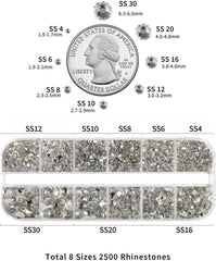 Beadland 2500Pcs Verre Nailart Strasssteine Kristall Flatback Edelsteine Runde, pour Handwerk Gemischt 8 Größen SS4 ~ SS30 Mit Picking Pinzette Und Stift (Kristall Weiss)