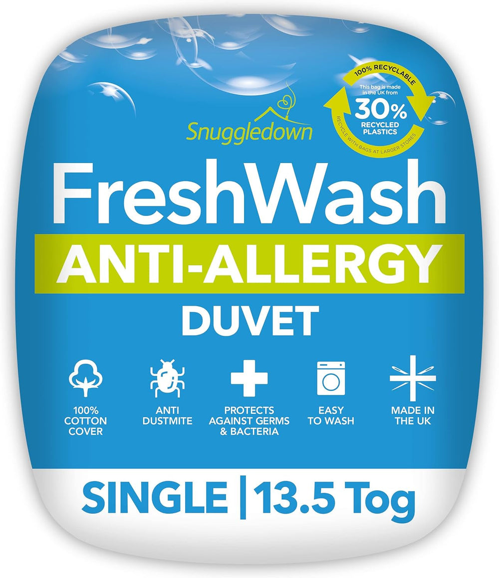 Naty Shop Couette anti-allergie Snuggledown Freshwash, 13,5 Tog chaude pour l'hiver, coton, blanc, pour lit simple, double 13,5 Tog