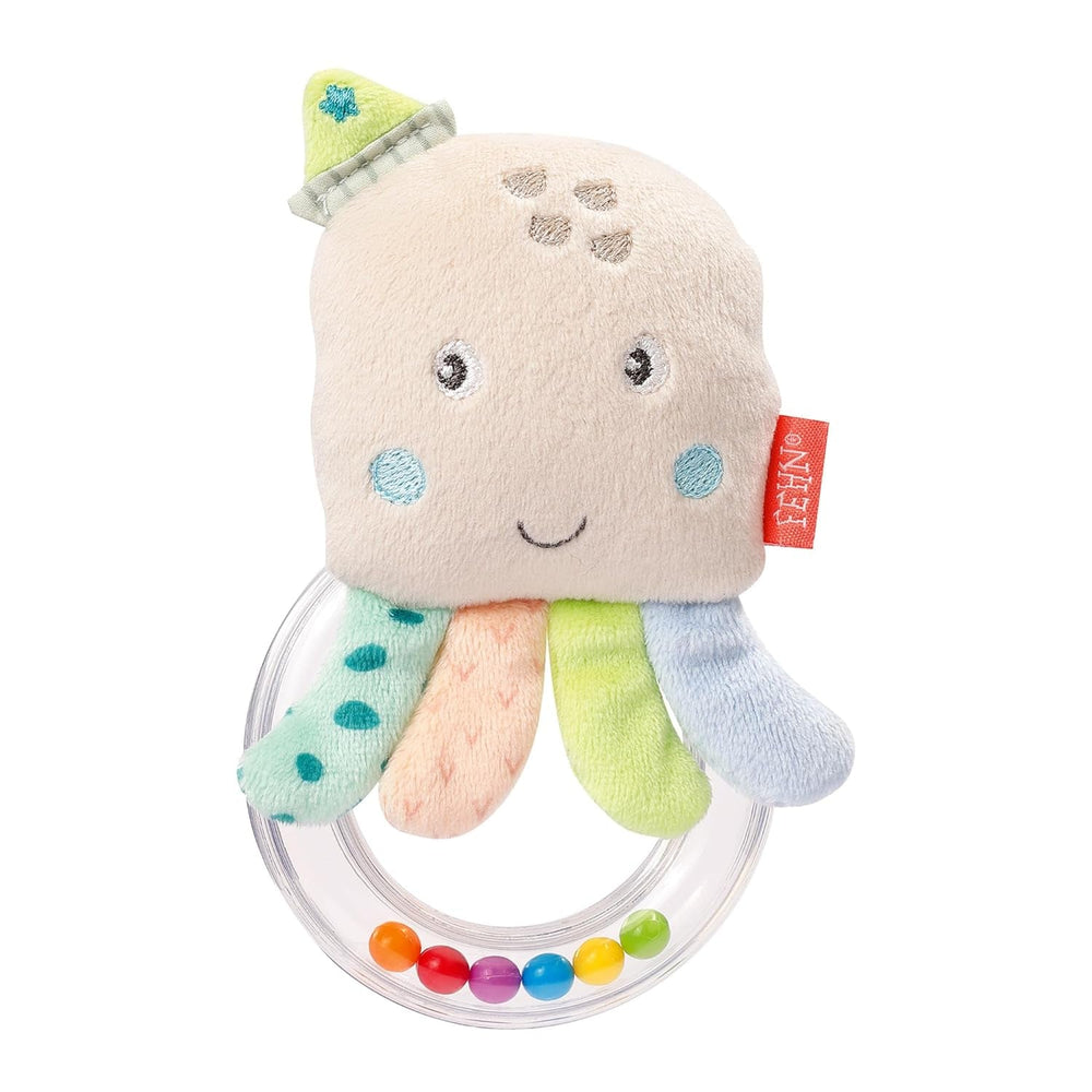 Fehn Octopus Toy Ring Bell - Hochet, couineur, jouet de motricité - Jouet en peluche pour bébé en tissu doux - Jouet pour bébé et tout-petit à partir de 0 mois Jouets pour bébé Naty Shop Octopus