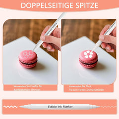 Set de 3 pixuri alimentare comestibile, albe, set de 3 cu vârf dublu, vegane, fără gluten, colorant alimentar fondant, albe pentru pictat și scris pe prăjituri etc.