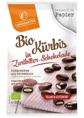 Landgarten Graines de citrouille biologiques au chocolat noir – Snack végétalien au chocolat aux graines de citrouille rôties – Source de magnésium – 1 x 50 g