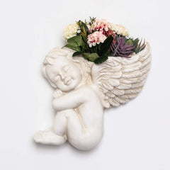 Pot de fleurs monté sur mur et surface plane 20 cm de hauteur Tête d'ange Support mural Support de fleur Vase Visage de poupée Pot en résine Pots de récipient pour plantes de table