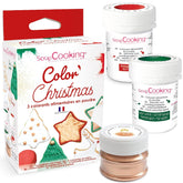 Scrapcooking - Lot de 3 Colorants Alimentaires de Noël en Poudre - Rouge, Vert, Or - Colorants Alimentaires Comestibles pour Pâtisserie, Gâteaux, Biscuits, Pâtisseries, Pâte, Fondant - Décorations de Noël - 4018