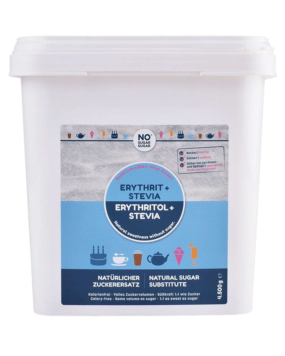 SANS SUCRE, Érythritol + Stevia Substitut de sucre naturel sans calories 1:1 douceur par rapport au sucre, sans arôme, 4,5 Kg Édulcorants Naty Shop