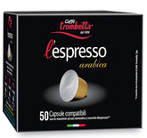 Caffè TROMBETTA L'Espresso, Italien Kaffee Nespresso compatible Kapseln. Aus 100% Arabica mit einem volumendigen und körperreichen - 50 Kapseln, 50 Stück (1er Pack)