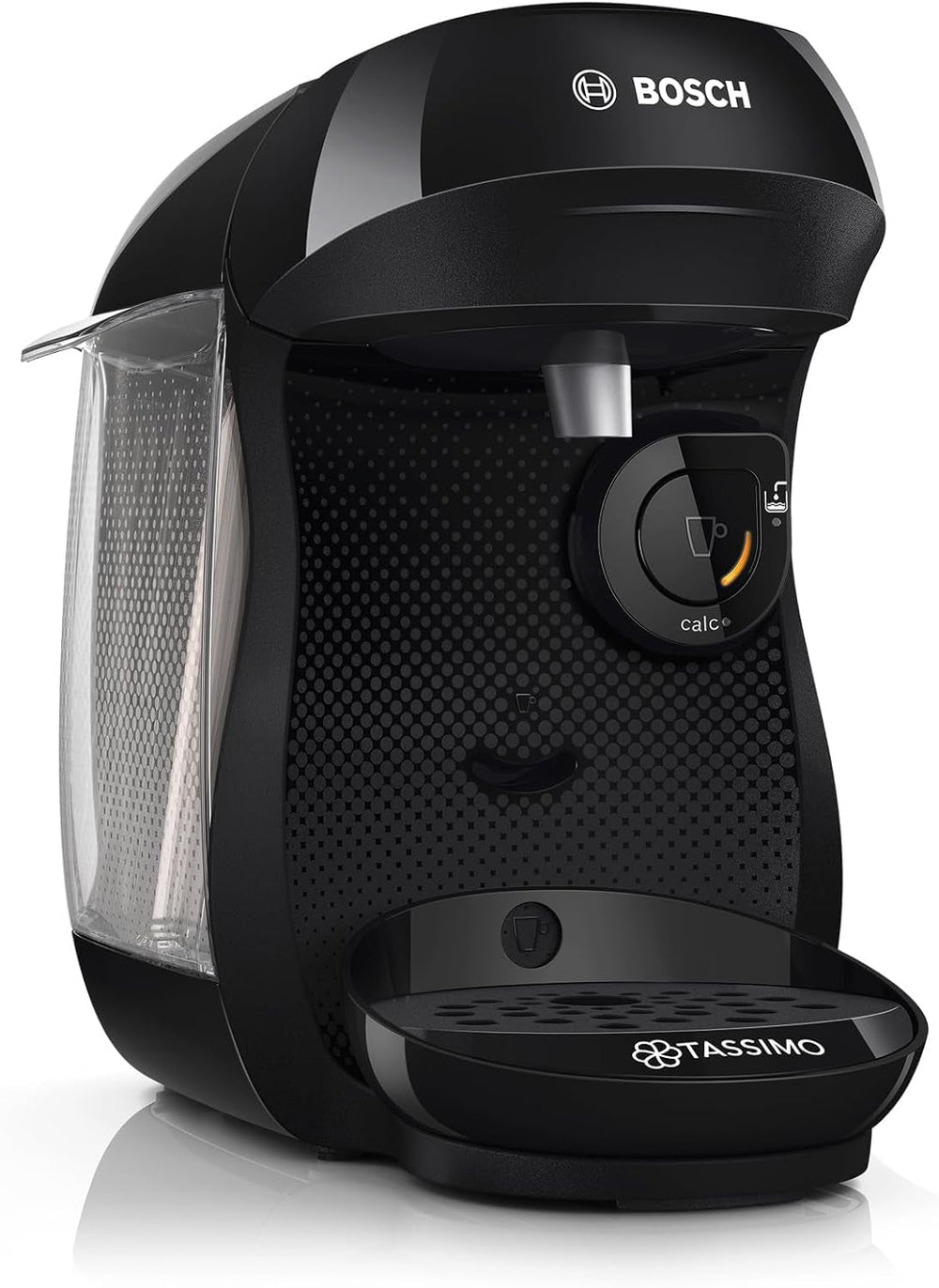 Espressor cu capsule Bosch Tassimo Happy Friendly TAS102E, peste 70 de băuturi, potrivit pentru toate tipurile de cești, oprire automată, sustenabil, dozat perfect, economisește spațiu, 1400 W, negru